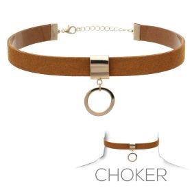 Choker Brown Suede Leather with ring