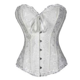 Women's Vintage Steel Boned Bridal Bustier Embroided Body Sculpting Wear Corset Top, White