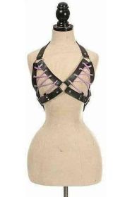 Black Faux Leather Lace-Up Bra Top - Lavender (size: Regular)