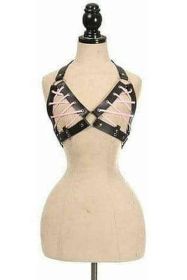 Black Faux Leather Lace-Up Bra Top - Lt Pink (size: Regular)