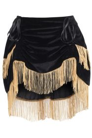 Black Velvet w/Gold Fringe Burlesque Bustle Skirt (size: Regular)