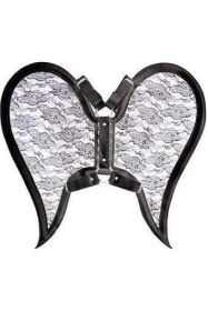 Black/Black Faux Leather & Lace Angel Wing Body Harness (size: Regular)