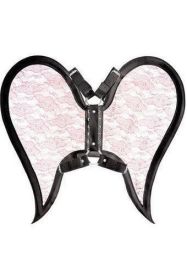 Black/Pink Faux Leather & Lace Angel Wing Body Harness (size: Regular)