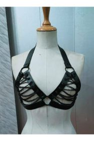 Candy Collection - Black Chain Lace-Up Bra Top Harness (size: Regular)