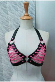 Candy Collection - Pink Chain Lace-Up Bra Top Harness (size: Regular)