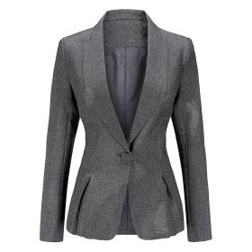 Women's 2 Piece Suit One Button Plaid Suit Long Sleeve Business Suit (Color: Grey, size: M)