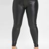 Plus Size High Stretch Faux Leather Leggings; Women's Sexy Solid Color Skinny Bottoms