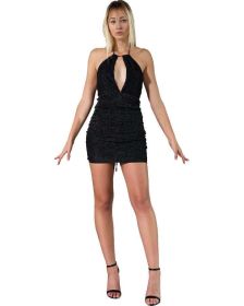 El Camino Shimmery Mini Dress (Color: black, size: large)