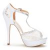 Dream Pairs Women's Heeled Sandal Pumps Peep Toe Super High Heel Platform Sandals for Woman White Lace Wedding Party Shoes