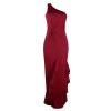Spring Summer Autumn One-shoulder Evening Dress Women Vintage Elegant Sexy Slit Trailing Ruffles Soft Skirt Breathable Retro Red