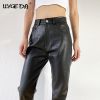 Women's Pu Leather Basic Pants High Waist Slim Harem Trousers Straight Vintage Female Pant 2021 Autumn Casual Streetwear Bottoms
