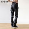 Women's Pu Leather Basic Pants High Waist Slim Harem Trousers Straight Vintage Female Pant 2021 Autumn Casual Streetwear Bottoms