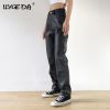 Women's Pu Leather Basic Pants High Waist Slim Harem Trousers Straight Vintage Female Pant 2021 Autumn Casual Streetwear Bottoms
