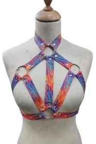Tie Dye Print Stretchy Body Harness w/Silver Hardware (size: Regular)