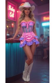 Top Drawer 2 PC Steel Boned Purple/Pink Mesh Underwire Bustier Corset & Skirt Set (size: XSmall)
