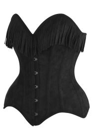 Top Drawer 4 PC Premium Black/Red Suede Fringe Cowgirl Corset Costume (size: small)