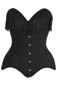 Top Drawer 4 PC Premium Black Suede Fringe Cowgirl Corset Costume (size: small)