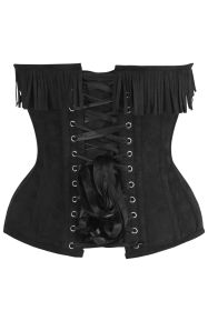 Top Drawer 4 PC Premium Black/Red Suede Fringe Cowgirl Corset Costume (size: large)