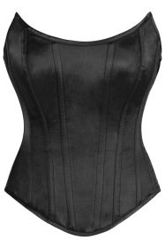 Top Drawer Black Satin Steel Boned Overbust Corset w/Side Zipper (size: XSmall)