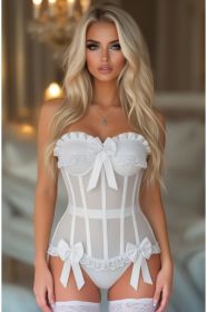 Top Drawer Steel Boned White Mesh Underwire Bustier Corset (size: XSmall)
