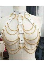 White & Gold Faux Leather Body Harness (size: Regular)